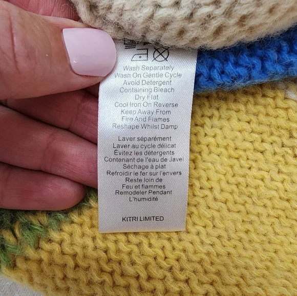 Kitri Multi color Patchwork Sweater Dress Longsleeves Knited Size M Women's - Picture 6 of 7